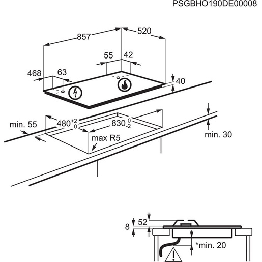 Electrolux KGS9536RS Piano cottura a gas Serie 600 Slim Line 90cm