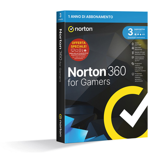 NortonLifeLock Norton 360 for Gamers 2024 Antivirus per 3 Dispositivi Licenza di 1 anno PC, Mac, tablet e smartphone