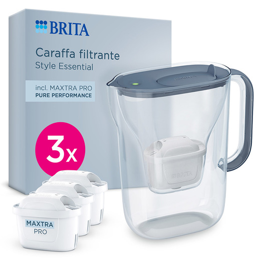 Image of Brita Caraffa filtrante acqua Style Essential Stone Blue (2.4L) incl. 3x filtro MAXTRA PRO PURE PERFORMANCE che riduce cloro, calcare, PFAS e metalli