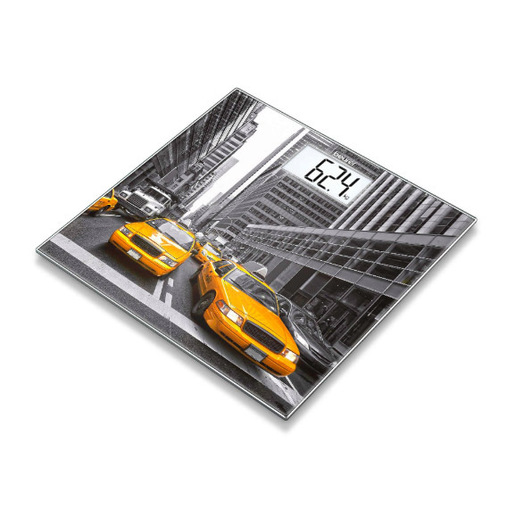 Image of Beurer GS 203 Bilancia in Vetro con Stampa New York, display bianco, lcd