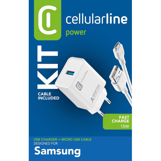 Image of Cellularline Adaptive Fast Charger Kit 15W - Micro USB - Samsung Caricabatterie da rete Fast Charger 15W con cavo Micro USB cod015
