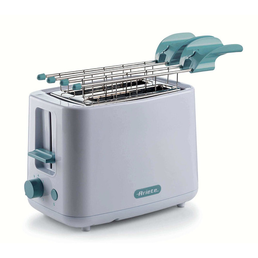 Image of Ariete 157 Tostapane Breakfast, 760W, Capacità 2 fette di pane, Pinze in acciaio inox, 7 livelli di doratura, Pulsante stop, Tocco freddo, White & Aeg