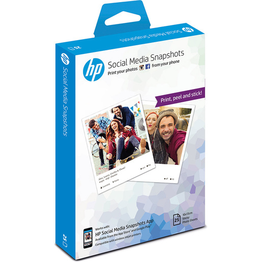Image of HP Social Media Snapshots Removable Sticky Photo Paper-25 sht/10 x 13 cm carta fotografica Bianco Semi lucida