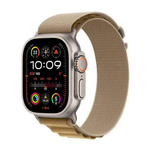Image of Apple Watch Ultra 2 GPS + Cellular 49mm Cassa in Titanio con Tan Alpine Loop - Small