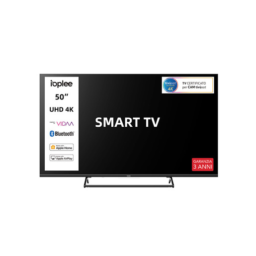 Image of IOPLEE SMART TV 50'' UHD 4K, Sistema operativo VIDAA, Triplo tuner DVBT2/C/S2, Certificato TivuSAT, Piedistallo centrale in metallo, Dolby Audio, Parenta