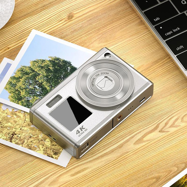 Fotocamera Digitale Compatta 4K 48MP Con Schermo TFT 2,4'' Anti-graffio, Zoom 16x, Batteria Integrata – Argento, Per Viaggi E Vlogging