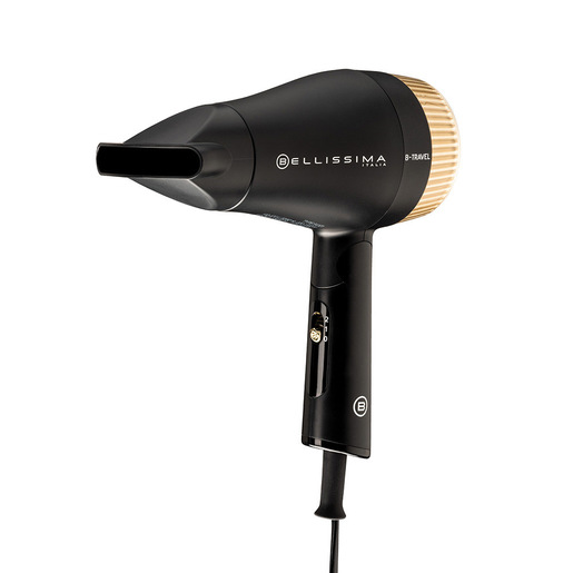 Image of Bellissima Imetec B-Travel Asciugacapelli da viaggio, portatile e compatto, 1400 W, manico pieghevole, doppio voltaggio, concentratore di precisione,