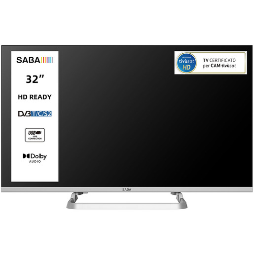 Image of SABA SA32M10 TV 32'' HD READY, Triplo tuner DVBT2/C/S2 HEVC MAIN10, Certificato TivuSAT, Piedistallo centrale, Dolby Audio