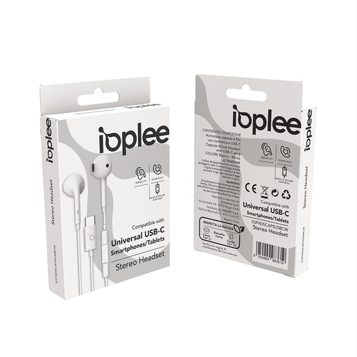 Image of        IOPLEE Auricolare Capsula a filo con connettore USB-C - Bianco