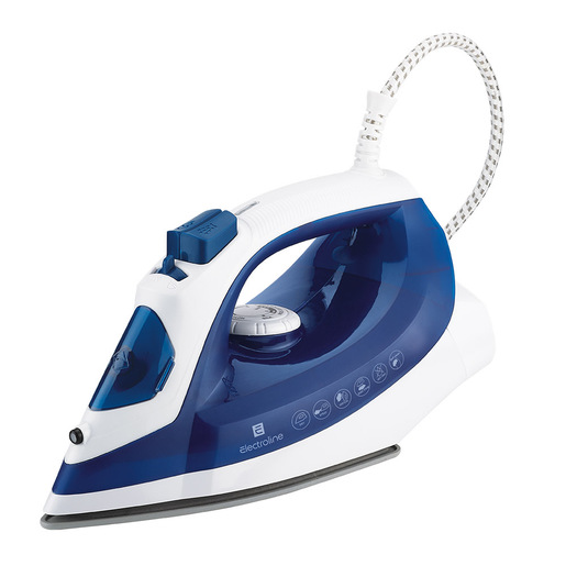 Image of Electroline ESF619B ferro da stiro Ferro da stiro a secco e a vapore Piastra in Ceramica 2200 W Blu, Bianco cod015