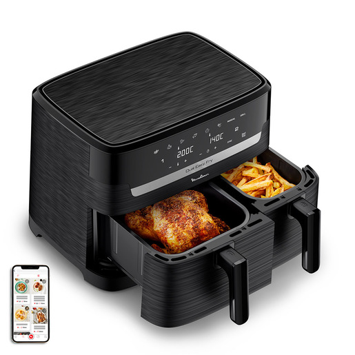 Image of Moulinex Dual Easy Fry , Friggitrice ad Aria, 8.3 L, Doppio Cestello, Nero, EZ901N20