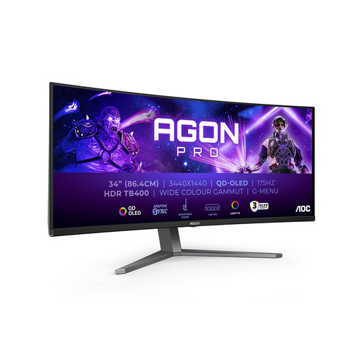 Image of AOC AGON PRO AG346UCD Monitor PC 86,4 cm (34'') 3440 x 1440 Pixel Wide Quad HD QD-OLED Nero, Grigio