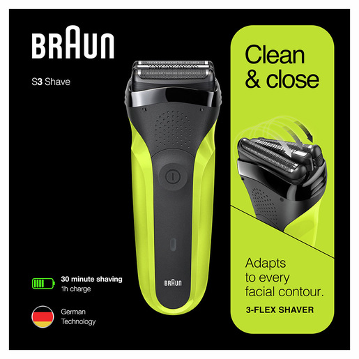 Image of Braun Series 3 300 Rasoio Elettrico Barba, Nero/Verde Elettrico