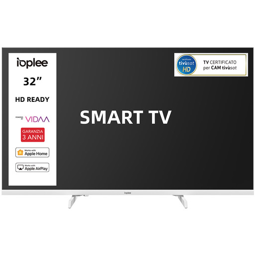 IOPLEE IOP32WVDA SMART TV Bianco 32'' HD, Sistema operativo VIDAA, Triplo tuner DVBT2/C/S2, Certificato TivuSAT, Piedini installabili in doppia posizione