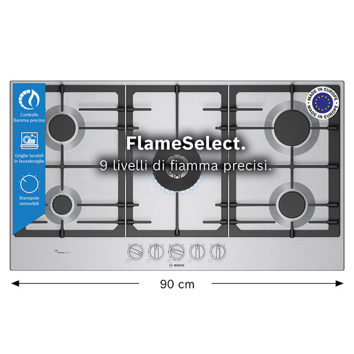 Bosch Serie 6 PCR9A5I90 Piano cottura a gas 90 cm 5 fuochi Acciaio Inox