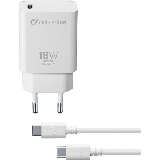 Image of Cellularline USB-C Charger Kit 18W - USB-C to USB-C - iPad Pro (2018 or later) and iPad Air (2020)
