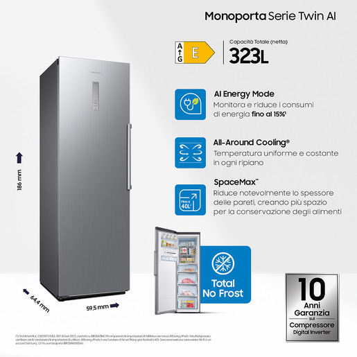 Image of Samsung Freezer Monoporta Serie Twin 323L RZ32C7BBES9