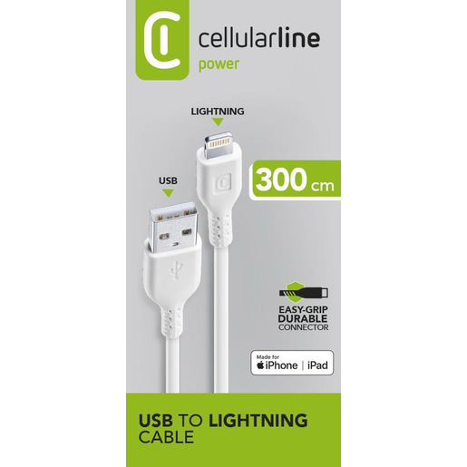 Image of Cellularline Power Cable 300cm - Lightning Cavo Lightning per ricarica e trasferimento dati