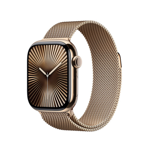 Image of Apple Watch Series 10 Serie 10 GPS + Cellular 42mm Cassa in Titanio color Oro con Loop in maglia milanese Oro