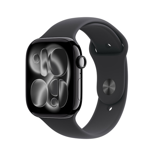 Image of Apple Watch Series 11 GPS 46mm Cassa Alluminio Jet Black con Sport Band Nero - M/L