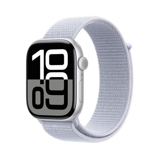 Image of Apple Watch Series 10 Serie 10 GPS 46mm Cassa in Alluminio Color Argento con Blu tempesta Sport Loop