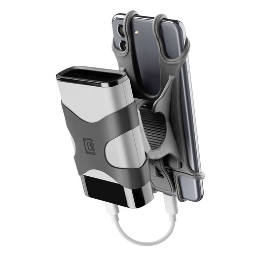 Cellularline Rider Power - Universal Supporto per manubrio con fascetta porta powerbank integrata