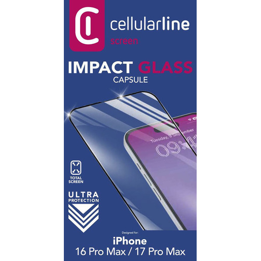 Image of Cellularline Impact Glass Capsule - iPhone 16 Pro Max Vetro temperato resistente da bordo a bordo