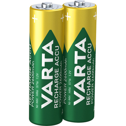 Varta Recharge Accu Power AA 2600 mAh Blister da 2 (Batteria NiMH Accu Precaricata, Mignon, batteria ricaricabile, pronta all'uso)