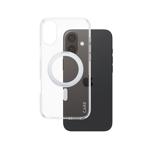 Image of PanzerGlass CARE by ® Feature Cover Trasparente con Kickstand Argento & MagSafe iPhone 16 Plus