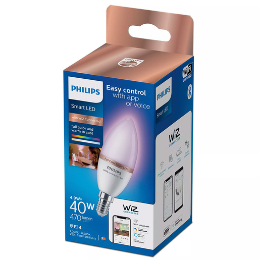 Image of Philips LED Lampadina Smart Dimmerabile Luce Bianca o Colorata Attacco E14 40W Candela