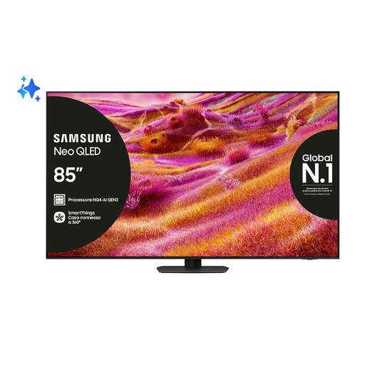 Samsung Neo QLED AI TV 85'' QE85QN90FATXZT 4K Mini LED, Processore NQ4 AI Gen3, 4K AI Upscaling Pro, Motion Xcelerator 165Hz, Neo Quantum HDR+, Dolby Atm