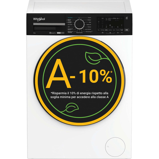 Image of Whirlpool FRONT LOADER STD, Capacità 12kg, classe A -10%, bianco, Autodose, vapore, porta nera, Wi-Fi