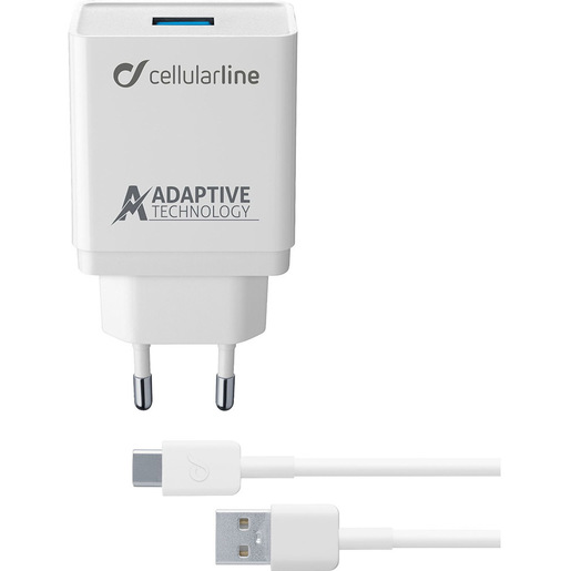 Image of Cellularline USB Charger Kit Ultra - USB-C - Tablets and Smartphones Caricabatterie da rete adattivo 15W con cavo USB-C