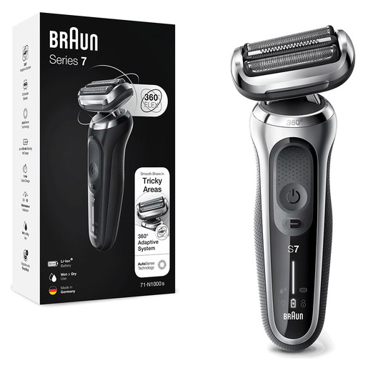Image of Braun Series 7 71-S1000s Rasoio Elettrico Uomo, 360° Flex, Wet&Dry, Ricaricabile, Rasoio A Lamina Senza Fili, Argento