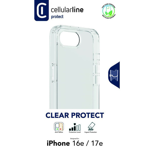 Image of Cellularline Clear Protect - iPhone 16e Custodia rigida con bordi in gomma