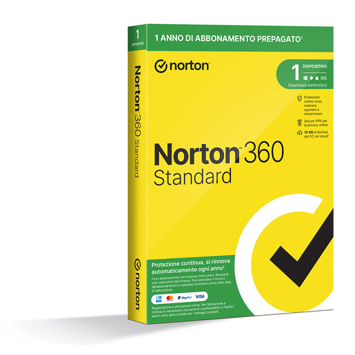 Norton 360 Standard 2024 Antivirus per 1 dispositivo Licenza di 1 anno con rinnovo automatico Secure VPN e Password Manager PC, Mac, tablet e s