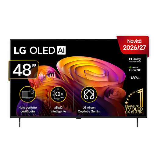 LG OLED AI 48'' Serie B6E OLED48B6ELC, 4K, Nero perfetto, Dolby Vision, Processore α8 Gen3, 120Hz, G-Sync, SMART TV 2026