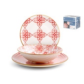 H&H Lifestyle 1545500 Servizio Da Tavola 18 Pz Porcellane Dure Beige, Rosso-image