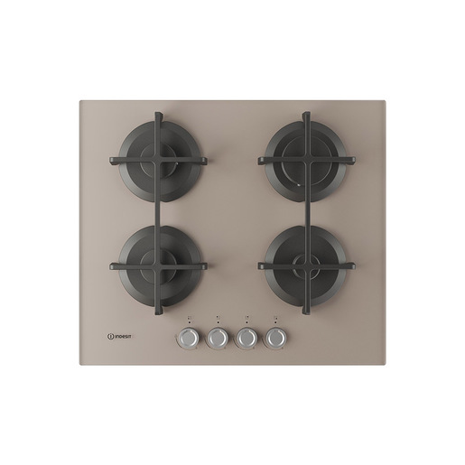 Image of Indesit ING 61T/TD 1 piano gas vetro tortora 60cm 4 fuochi griglie in ghisa lavabili in lavastoviglie