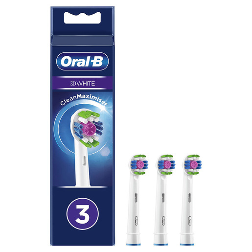 Image of Oral-B 3D White Testine Di Ricambio Con Tecnologia CleanMaximiser, Confezione Da 3 Pezzi