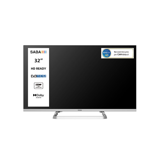 Image of SABA SA32M10 TV 32'' HD READY, Triplo tuner DVBT2/C/S2 HEVC MAIN10, Certificato TivuSAT, Piedistallo centrale, Dolby Audio