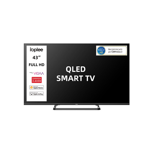 Image of IOPLEE SMART TV QLED 43'' FULL HD, Sistema operativo VIDAA, Triplo tuner DVBT2/C/S2, Certificato TivuSAT, Piedistallo centrale, Dolby Audio, Parental Con