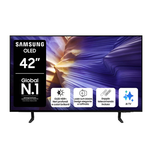 Samsung S90F OLED AI TV 42'' QE42S90FAEXZT 4K, Processore NQ4 AI Gen3, 4K AI Upscaling Pro, Schermo antiriflesso, OLED HDR, Dolby Atmos & OTS Lite, Laser