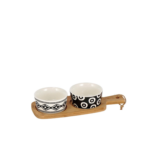 Image of Regalo Set 2 Ciotole in Ceramica con Vassoio in Bamboo