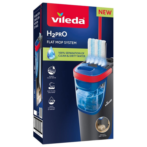Vileda Sistema H2PRO Flat Mop spazzolone Microfibra 1200 ml Bagnato Nero, Blu