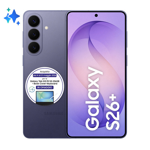 Samsung Galaxy S26+ Smartphone AI, 256GB, Processore avanzato, Assistente Foto, Creative Studio, Camera 50 MP, 4900 mAh, Cobalt Violet