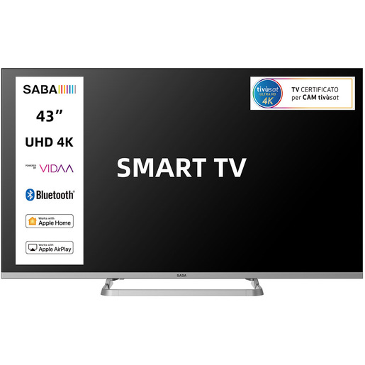 Image of SABA SA43KM10VDA SMART TV 43'' ULTRA HD 4K, Sistema operativo VIDAA, Triplo tuner DVBT2/C/S2 HEVC MAIN10, Certificato TivuSAT, Piedistallo centrale, Dolb
