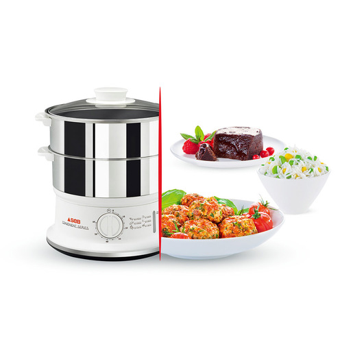 Image of Tefal Convenient Series VC1451 Vaporiera, Pentola a Vapore 2 cestelli, Timer, Acciaio Inox, Bianco