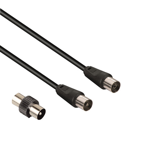 Image of Hama Cavo antenna M/F con adattatore M/M, 1,5 metri, 75 dB, nero
