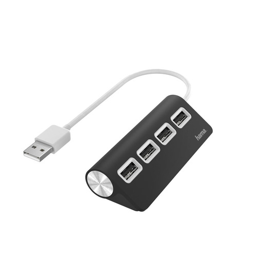 Image of Hama Hub USB 2.0 da tavolo, 4 porte, cavo integrato, nero